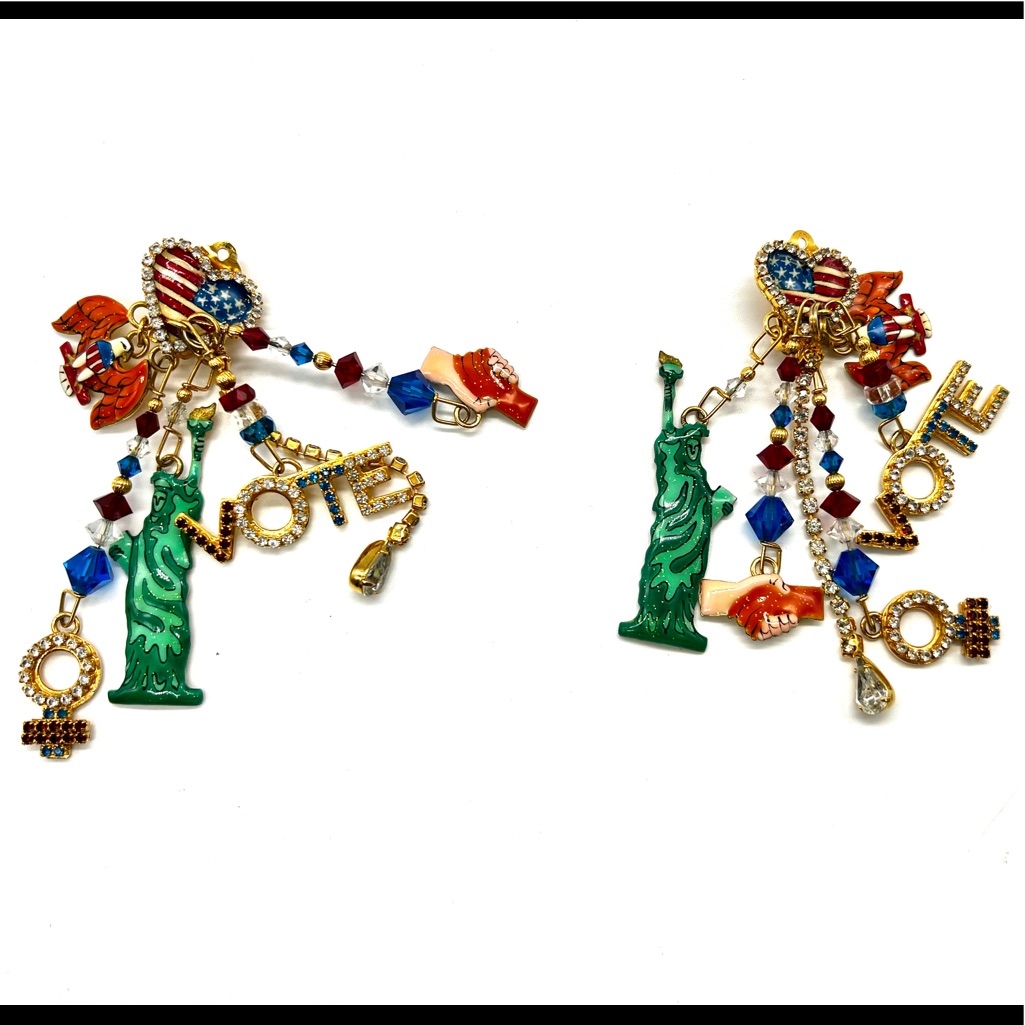 Lunch At The Ritz Vintage My Vote Counts Too Clip On Earrings 199$